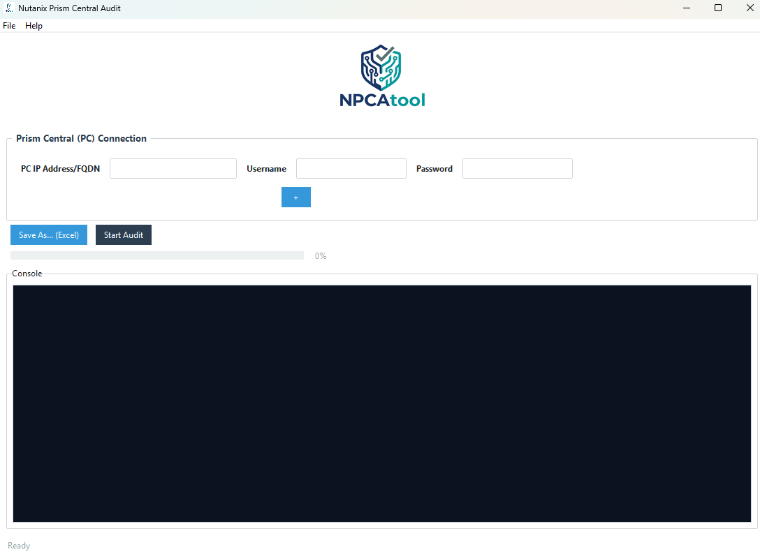 Screenshot of the NPCAtool application showing an audit dashboard